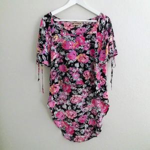 Pink & Black Flowered High-Front Low-Back Top NWOT